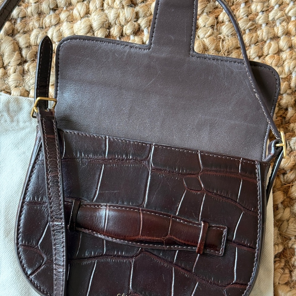 Celine Dark Brown Croc-Embossed Leather Crossbody Bag - Picture 6 of 7